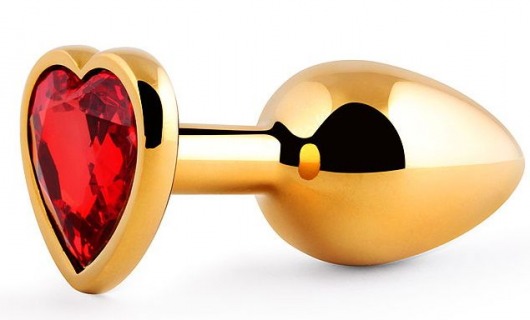 Золотистая анальная пробка с красным стразом-сердечком - 8 см. - Anal Jewelry Plug - купить с доставкой в Новочебоксарске