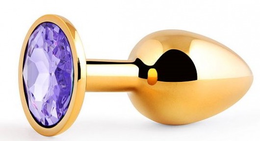 Золотистая анальная пробка с фиолетовым стразом - 7,2 см. - Anal Jewelry Plug - купить с доставкой в Новочебоксарске