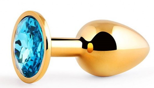 Золотистая анальная пробка с голубым стразом - 7,2 см. - Anal Jewelry Plug - купить с доставкой в Новочебоксарске
