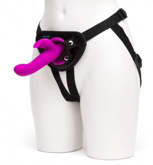 Лиловый страпон Rechargeable Vibrating Strap-On Harness Set - 17,6 см. - Happy Rabbit - купить с доставкой в Новочебоксарске