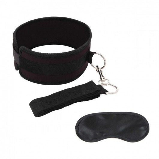 Черный ошейник с длинным поводком Collar and Leash Set - Lux Fetish - купить с доставкой в Новочебоксарске