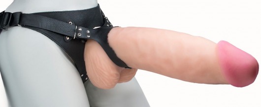 Телесный реалистичный фаллоимитатор на черных трусиках Real Big Strap-On - 34,5 см. - LOVETOY (А-Полимер) - купить с доставкой в Новочебоксарске