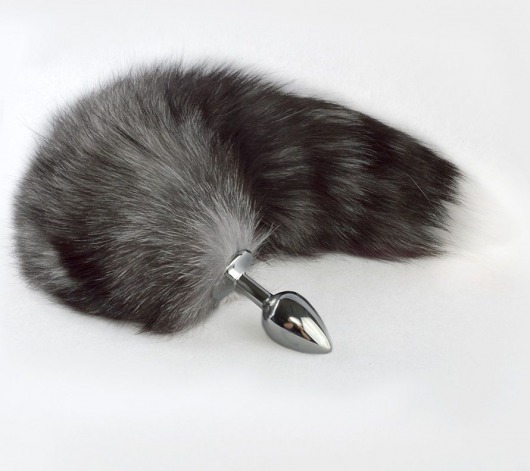 Серебристая анальная пробка с серым хвостиком - Sitabella - купить с доставкой в Новочебоксарске