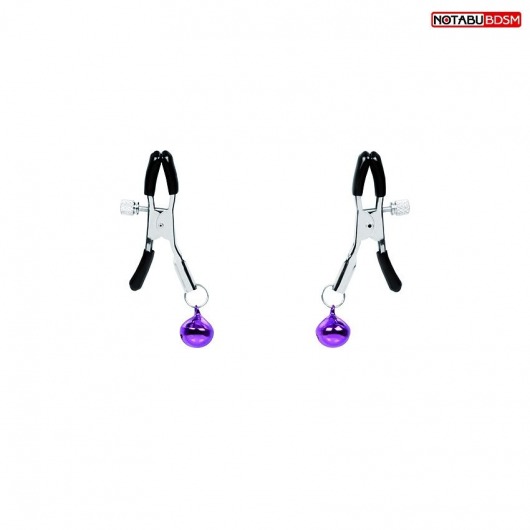 Оригинальные зажимы на соски с фиолетовыми шариками - Notabu - купить с доставкой в Новочебоксарске