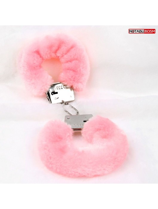 Металлические наручники с мягкой нежно-розовой опушкой - Notabu - купить с доставкой в Новочебоксарске