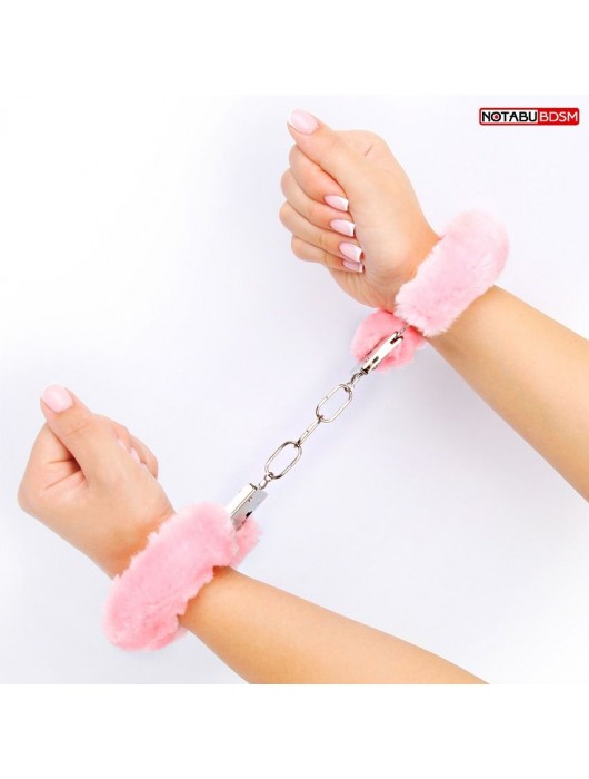 Металлические наручники с мягкой нежно-розовой опушкой - Notabu - купить с доставкой в Новочебоксарске
