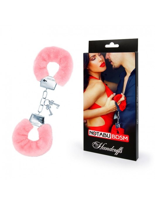 Металлические наручники с мягкой нежно-розовой опушкой - Notabu - купить с доставкой в Новочебоксарске