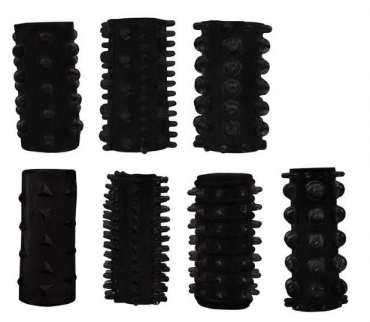 Набор из 7 черных насадок PENIS SLEEVES SET - Dream Toys - в Новочебоксарске купить с доставкой
