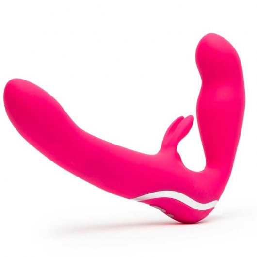 Ярко-розовый безремневой страпон Rechargeable Vibrating Strapless Strap-On - Happy Rabbit - купить с доставкой в Новочебоксарске