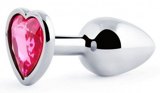 Серебристая анальная пробка с малиновым кристаллом-сердечком - 7 см. - Anal Jewelry Plug - купить с доставкой в Новочебоксарске