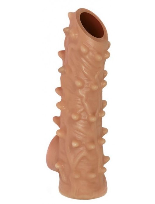 Телесная насадка с шипами и открытой головкой Nude Sleeve M - 12 см. - KOKOS - в Новочебоксарске купить с доставкой