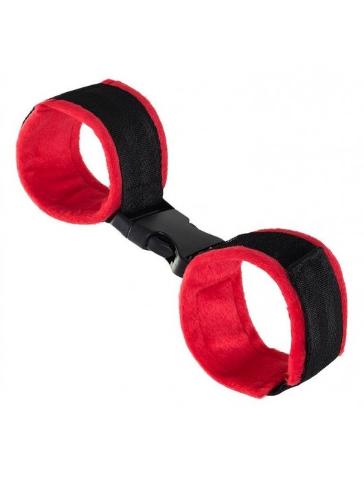 Красно-черные велюровые наручники Anonymo - ToyFa - купить с доставкой в Новочебоксарске
