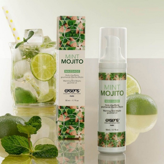 Разогревающее массажное масло с ароматом мохито Gourmet Mint Mojito - 50 мл. - Exsens - купить с доставкой в Новочебоксарске