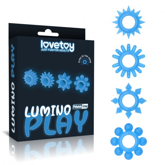 Набор из 4 голубых, светящихся в темноте эрекционных колец Lumino Play - Lovetoy - в Новочебоксарске купить с доставкой