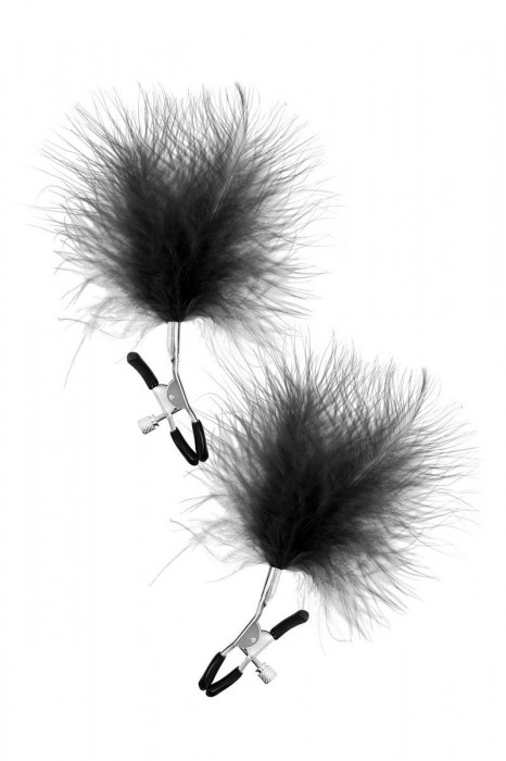 Зажимы на соски с черными пуховыми кисточками Sweet Caress Feather Nipple Clumps - Sweet Caress - купить с доставкой в Новочебоксарске
