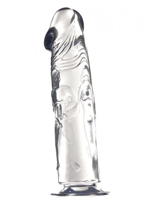 Прозрачный фаллоимитатор с фигурками на поверхности - 21,6 см. - Dream Toys
