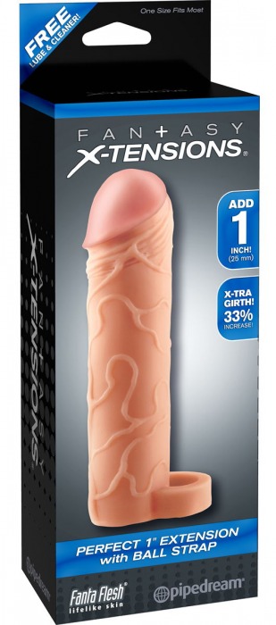 Телесная насадка с кольцом Perfect 1 Extension with Ball Strap - 17 см. - Pipedream - в Новочебоксарске купить с доставкой