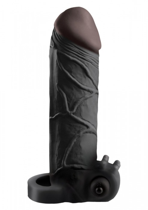Чёрная вибронасадка с кольцом Vibrating Real Feel 2 Extension - 16 см. - Pipedream - в Новочебоксарске купить с доставкой