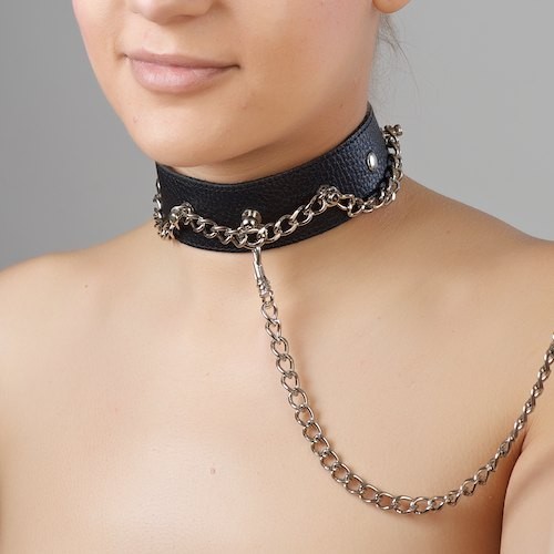 Чёрный ошейник из натуральной кожи - Sitabella - купить с доставкой в Новочебоксарске