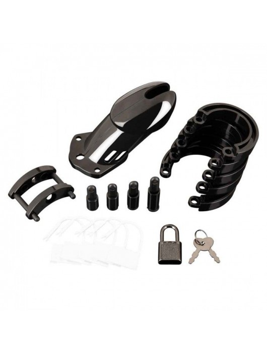 Черная акриловая клетка целомудрия для члена с замком - BlueLine - купить с доставкой в Новочебоксарске