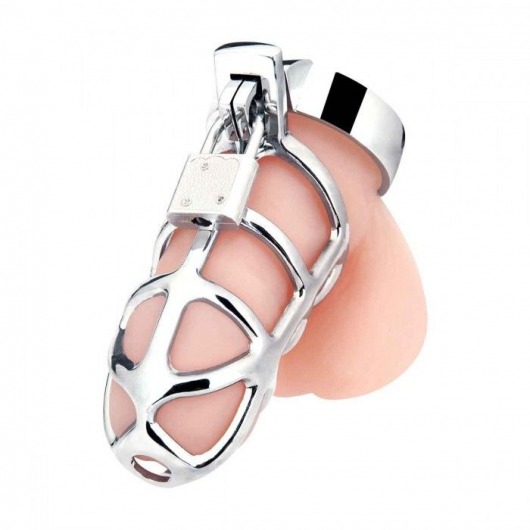 Серебристая металлическая клетка для члена с замком Enslave Cock Cage - BlueLine - купить с доставкой в Новочебоксарске