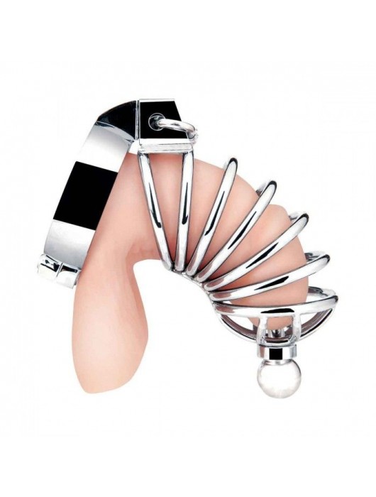 Серебристая клетка для члена Urethral Play Cage - BlueLine - купить с доставкой в Новочебоксарске