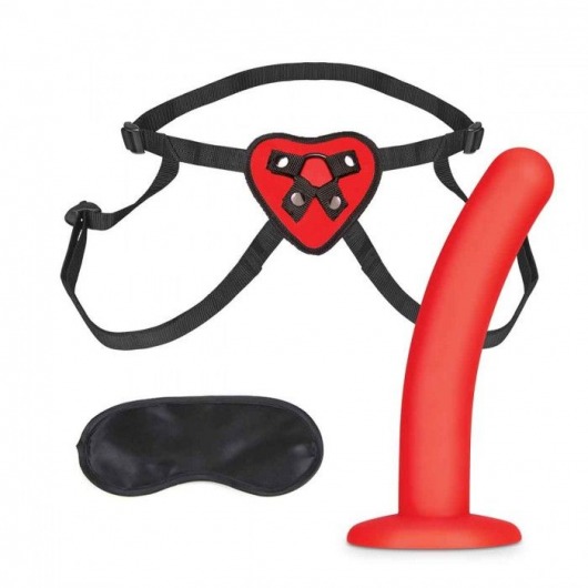Красный поясной фаллоимитатор Red Heart Strap on Harness   5in Dildo Set - 12,25 см. - Lux Fetish - купить с доставкой в Новочебоксарске