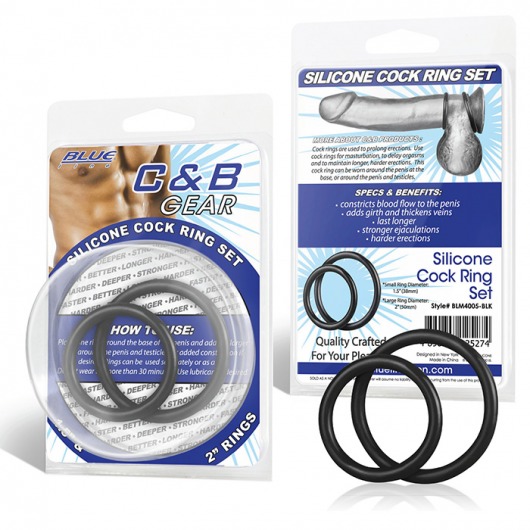 Набор из двух черных силиконовых колец разного диаметра SILICONE COCK RING SET - BlueLine - в Новочебоксарске купить с доставкой