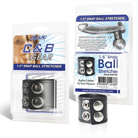 Хомут-утяжка для мошонки из искусственной кожи на клепках SNAP BALL STRETCHER - BlueLine - купить с доставкой в Новочебоксарске
