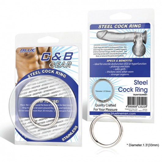 Стальное эрекционное кольцо STEEL COCK RING - 3.5 см. - BlueLine - в Новочебоксарске купить с доставкой