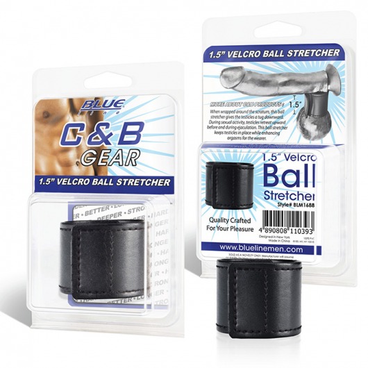 Хомут-утяжка для мошонки из искусственной кожи на липучке VELCRO BALL STRETCHER- 4 см. - BlueLine - в Новочебоксарске купить с доставкой