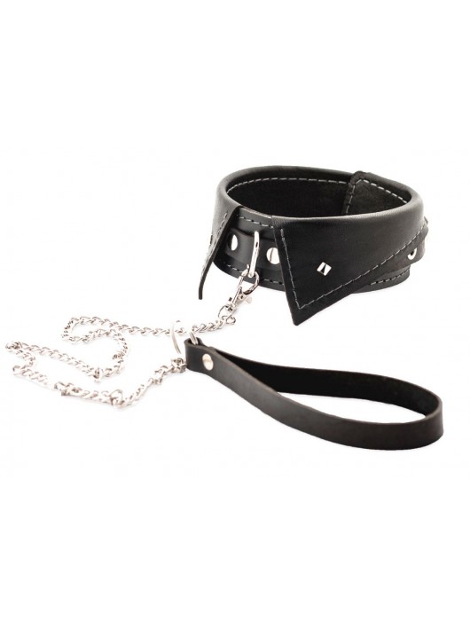Черный ошейник-воротничок с металлическим поводком - Crazy Handmade - купить с доставкой в Новочебоксарске