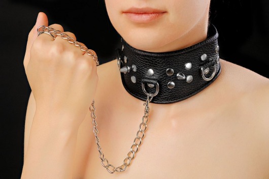 Чёрный ошейник из кожи - Sitabella - купить с доставкой в Новочебоксарске