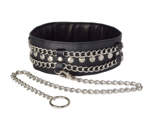 Чёрный ошейник с цепочками и поводком - Sitabella - купить с доставкой в Новочебоксарске