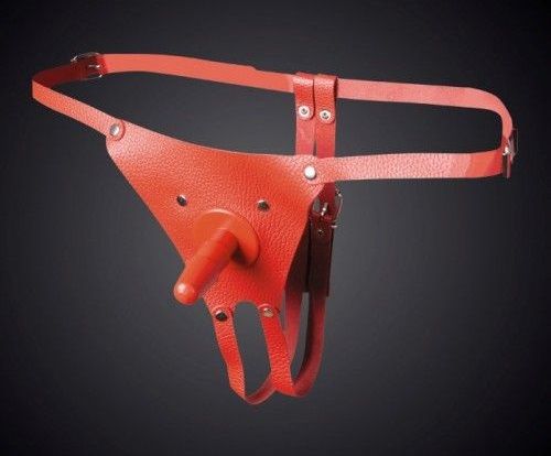 Красные кожаные универсальные трусики со штырьком для насадок - Sitabella - купить с доставкой в Новочебоксарске