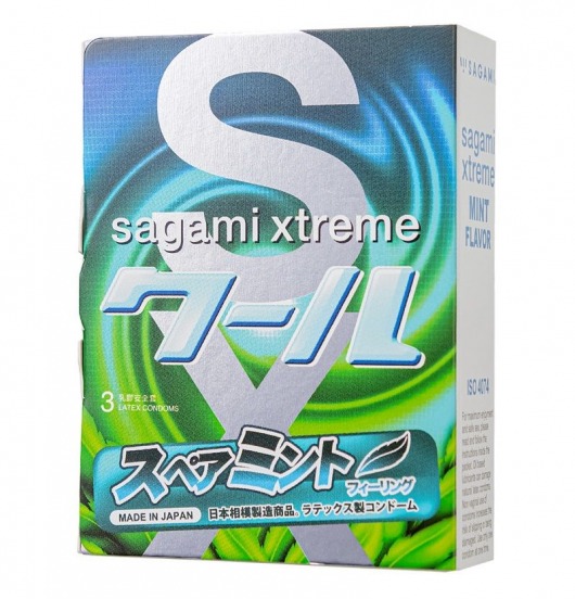 Презервативы Sagami Xtreme Mint с ароматом мяты - 3 шт. - Sagami - купить с доставкой в Новочебоксарске