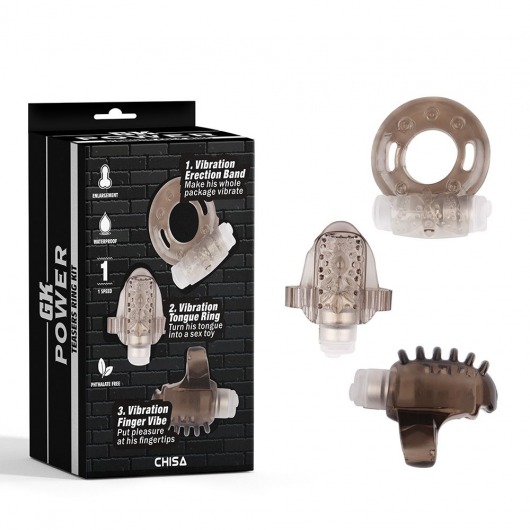 Набор из 3 дымчатых эрекционных колец с вибрацией Teasers Ring Kit - Chisa - в Новочебоксарске купить с доставкой
