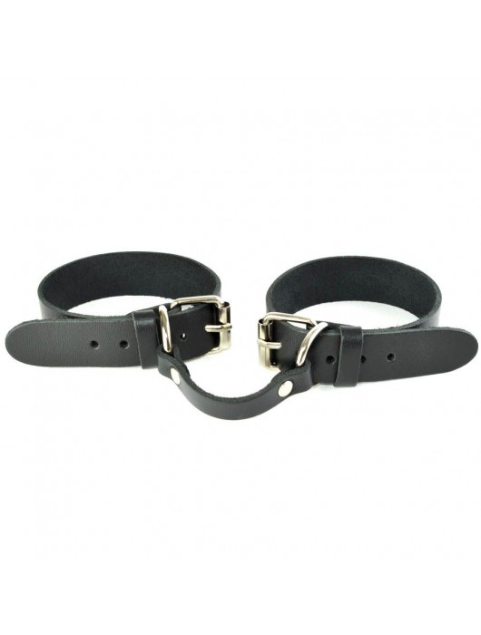 Черные кожаные наручники со съемной красной опушкой - Sitabella - купить с доставкой в Новочебоксарске