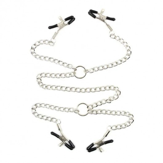 Серебристые зажимы для сосков и половых губ на тонкой цепочке - Notabu - купить с доставкой в Новочебоксарске