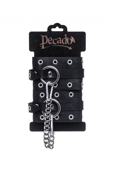 Черные кожаные однослойные оковы с люверсами - Pecado - купить с доставкой в Новочебоксарске