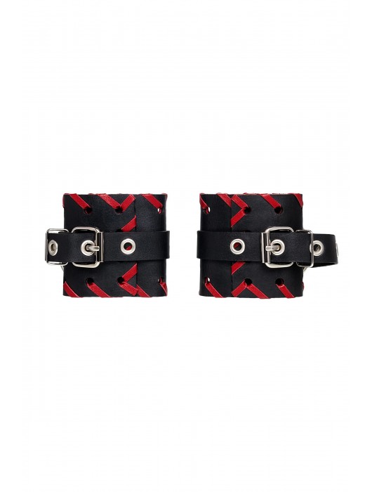 Черно-красные наручники из натуральной кожи - Pecado - купить с доставкой в Новочебоксарске