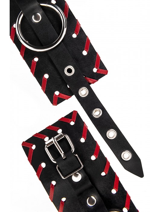 Черно-красные наручники из натуральной кожи - Pecado - купить с доставкой в Новочебоксарске