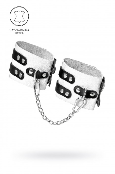 Бело-черные оковы с двумя ремешками и люверсами - Pecado - купить с доставкой в Новочебоксарске