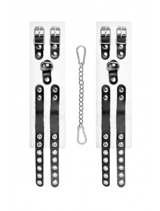 Бело-черные оковы с двумя ремешками и люверсами - Pecado - купить с доставкой в Новочебоксарске