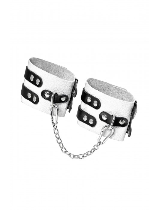 Бело-черные оковы с двумя ремешками и люверсами - Pecado - купить с доставкой в Новочебоксарске