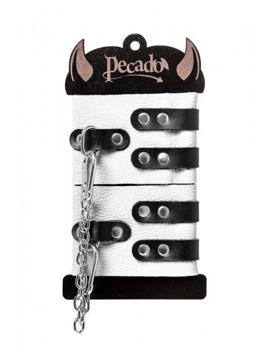 Бело-черные оковы с двумя ремешками и люверсами - Pecado - купить с доставкой в Новочебоксарске