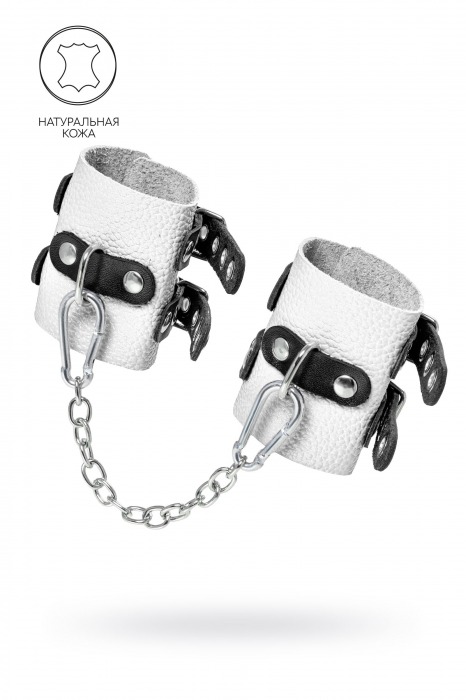 Бело-черные наручники с двумя ремешками и люверсами - Pecado - купить с доставкой в Новочебоксарске