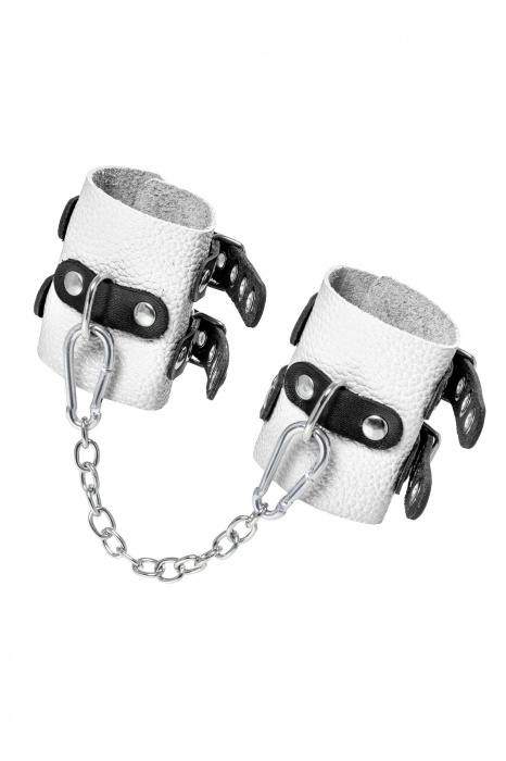 Бело-черные наручники с двумя ремешками и люверсами - Pecado - купить с доставкой в Новочебоксарске