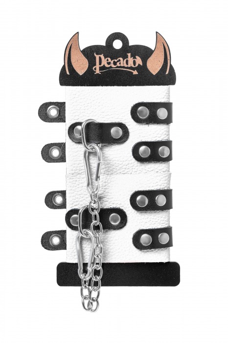 Бело-черные наручники с двумя ремешками и люверсами - Pecado - купить с доставкой в Новочебоксарске