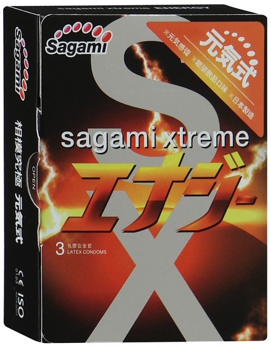 Презервативы Sagami Xtreme ENERGY с ароматом энергетика - 3 шт. - Sagami - купить с доставкой в Новочебоксарске